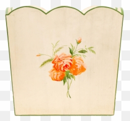 Vintage Country Style Wooden Basket With Handpainted Orange Flower And Green Borders - Rose Png,Orange Flower Png