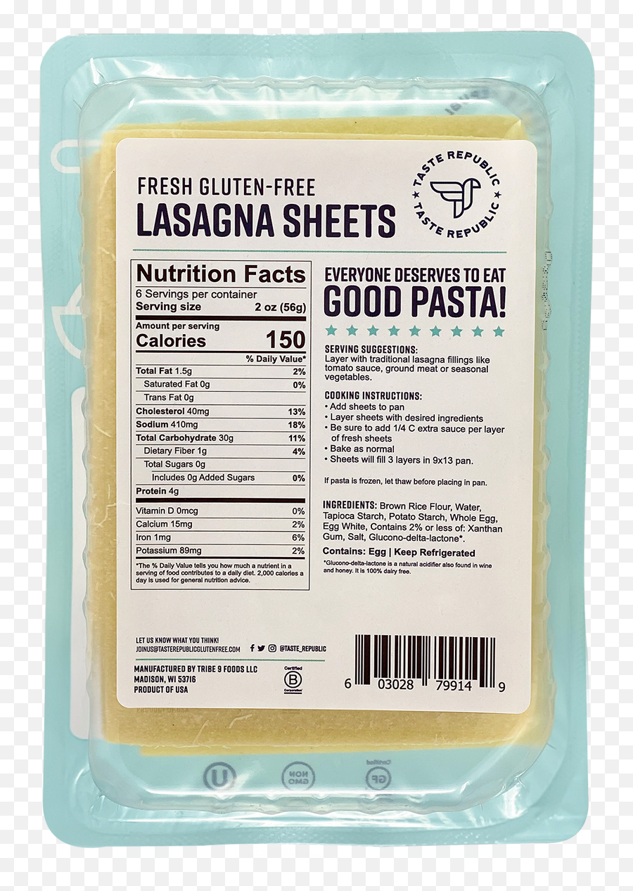 Fresh Gluten - Free Lasagna Sheets 6pack Product Label Png,Lasagna Icon