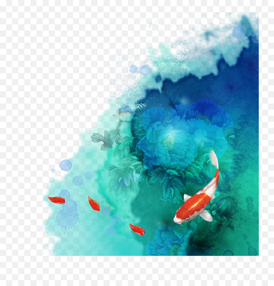 Download Ink Wash Painting Watercolor - Blue And Water Color Fish Png,Watercolor Background Png