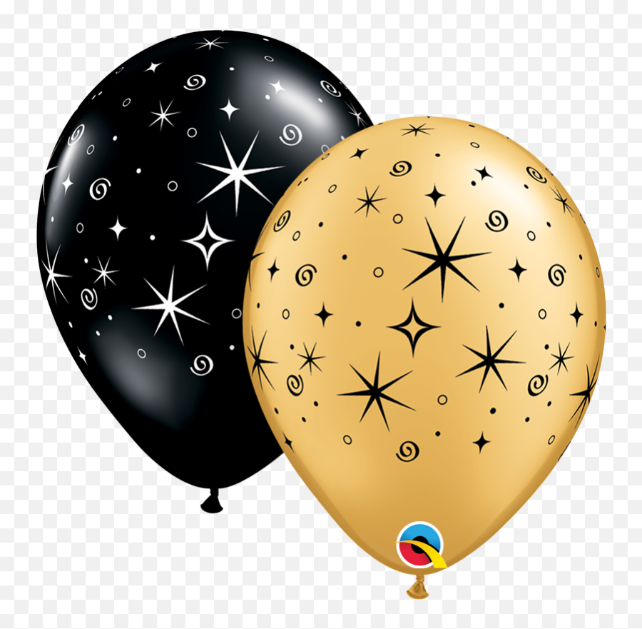 11 Round Black U0026 Gold Sparkles Swirls 12578 - Pack Of 50 Qualatex Australia Black And Gold Balloons Png,Gold Sparkles Png