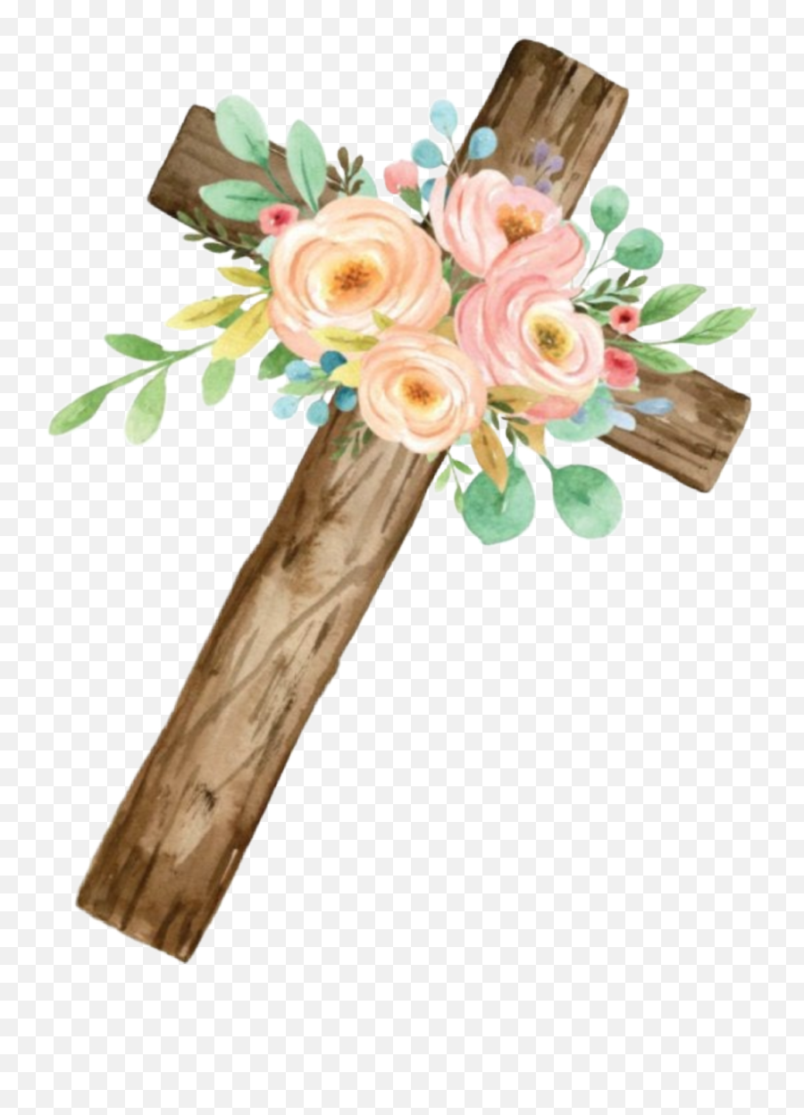 Watercolor Cross Flowers Floral Sticker By Stephanie - Watercolor Flower Cross Png,Jesus On Cross Png