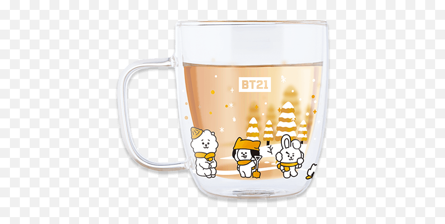 Line Friends X Bts Bt21 Taiwan Family Mart Limited 400ml Double Glass Mug Cup - Beer Glass Png,Bt21 Png