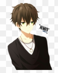 Download Hd Green Eyes Anime Boy And - Brown Hair Blue png