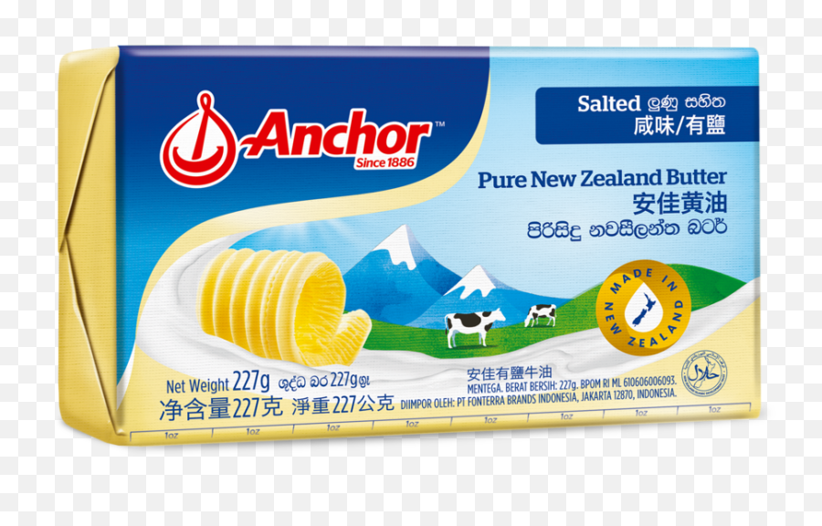 Anchor Salted Pure New Zealand Butter 227g - Anchor Unsalted Butter 227g Png,Butters Png