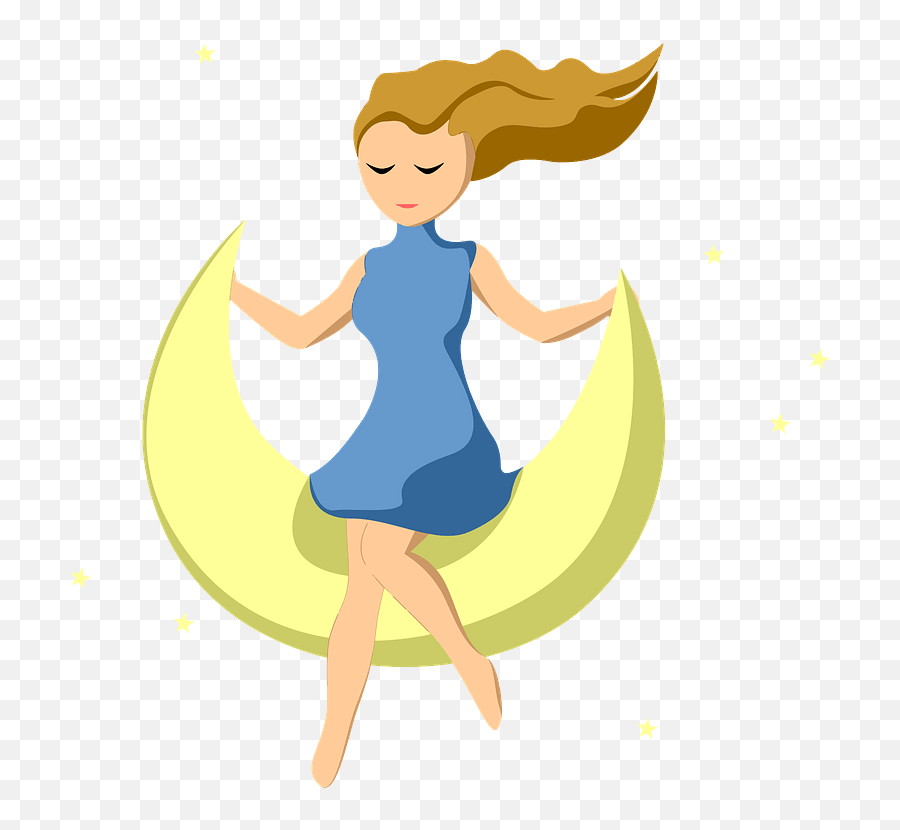 Girl - Girl With Moon Clipart Png,Cresent Moon Png