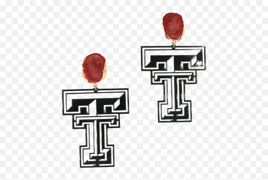 Texas Tech Black Logo Earrings With Red Geode - Drawing Png,Texas Tech Logo Png