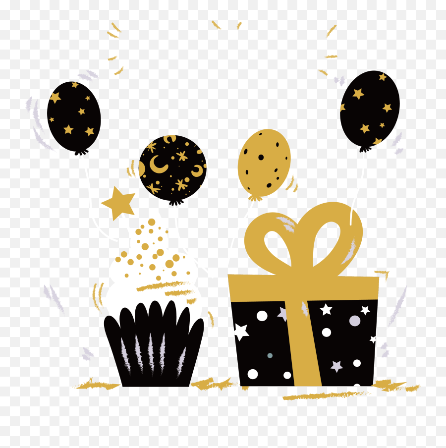 Party Cupcake Gift Balloons Sticker By Candace Kee - Cupcake Clipart Gold And Black Png,Black And Gold Icon