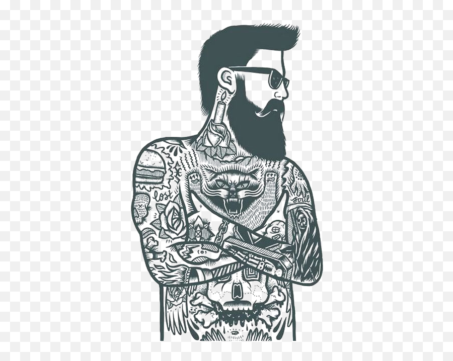 Download Tattoo Bearded Sleeve Artist Removal Ink - Beard Tattoo Illustrations Png,Cartoon Beard Png
