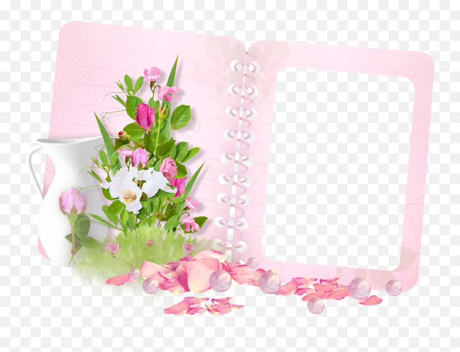 Transparent Frame Pink Book And Bouquet - Moldura Flores Png,Transparent Borders