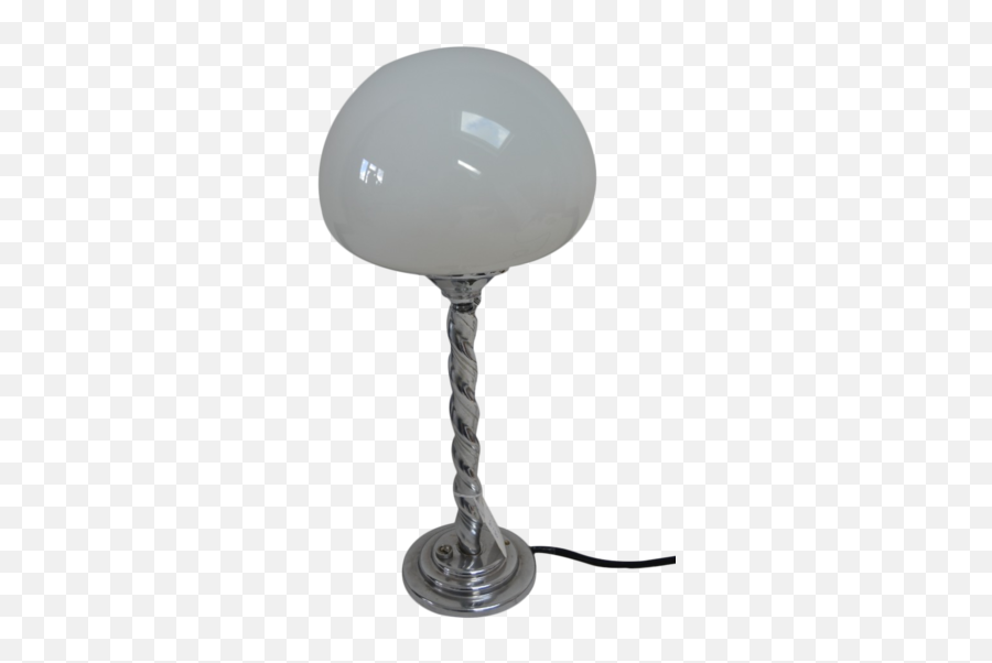 Art Deco Chrome Stepped Table Lamp With Barley Twist Stem And Milk Glass Globe Mushroom Shade Vinterior - Gear Shift Png,Milk Glass Png
