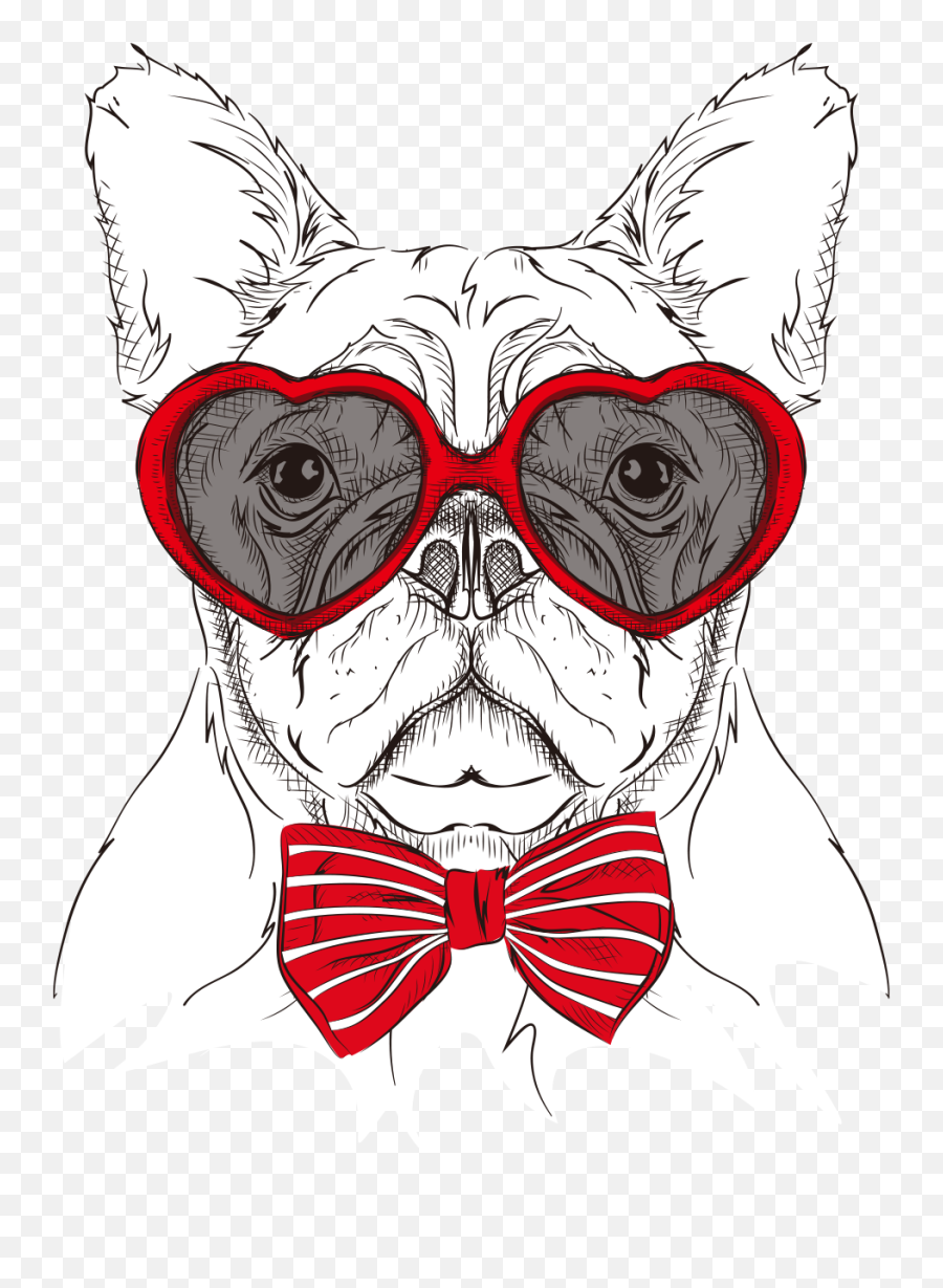 Cartoon Dog S Head Painted Glasses Bow Png
