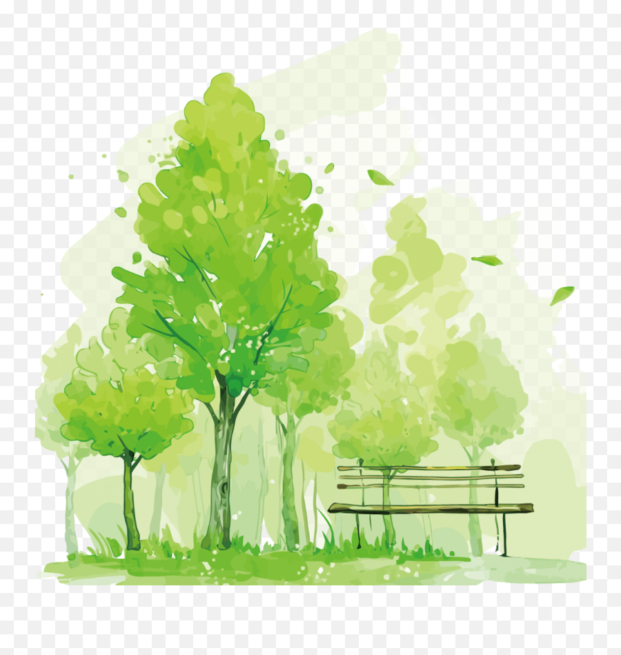Ftestickers Watercolor Trees Park Bench - Transparent Tree Png Watercolor,Watercolor Tree Png