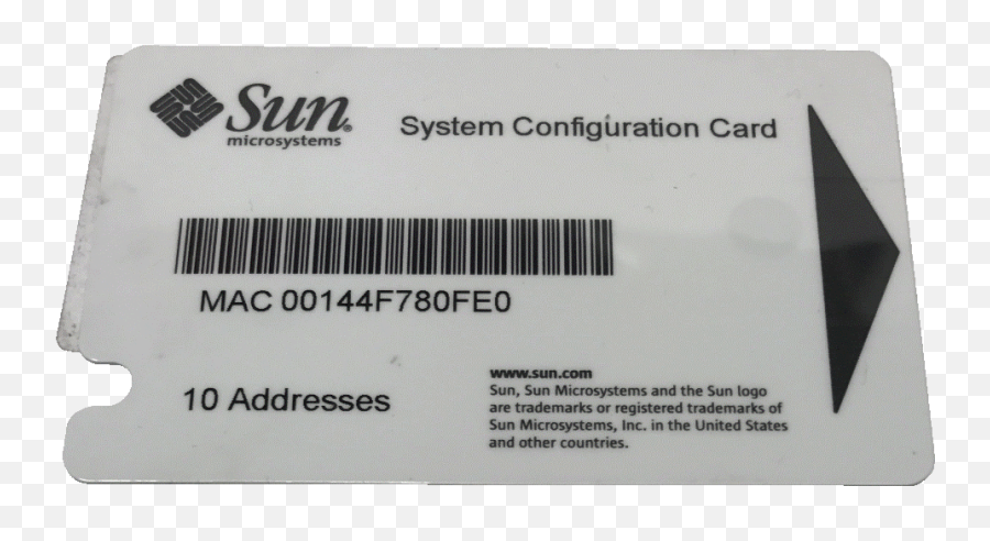371 - 0795 Sun System Configuration Card With 10 Mac Addresses Sun Microsystems Png,Sun Microsystems Logo