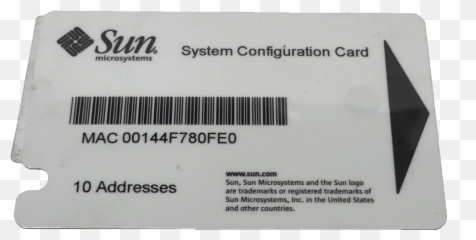 371 - 0795 Sun System Configuration Card with 10 MAC Addresses Microsystems png