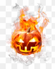 Halloween Pumpkin In Fire Png Image