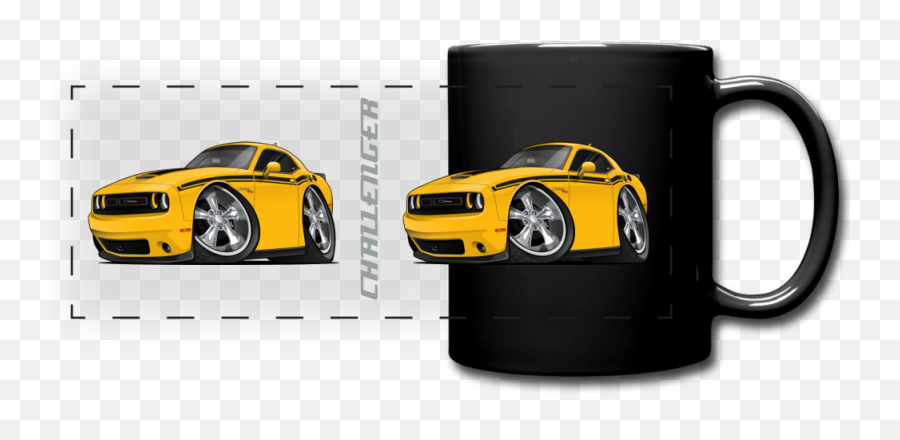 2019 Yellow Dodge Challenger Rt Muscle Car Art Full Color Panoramic Mug - Mug Png,Challenger Png