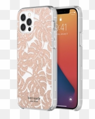 Kate Spade New York Collection Case For Apple Iphone 12 Pro Max - Island Leaf Pink Glitter Hardshell Iphone 12pro Hollyhock Floral Clear png