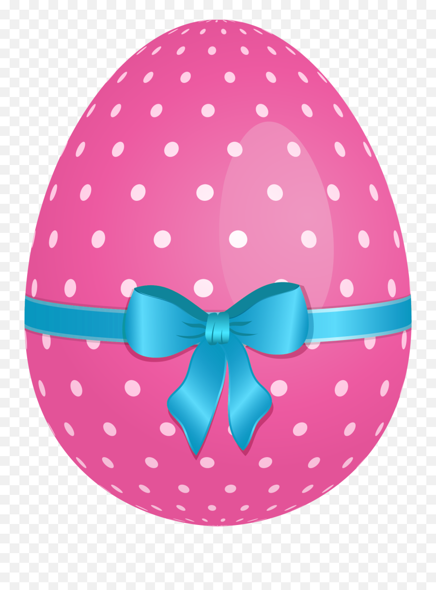 Pink Dotted Easter Egg With Blue Bow Png Clipart - Clip Art Easter Eggs,Pink Bow Png