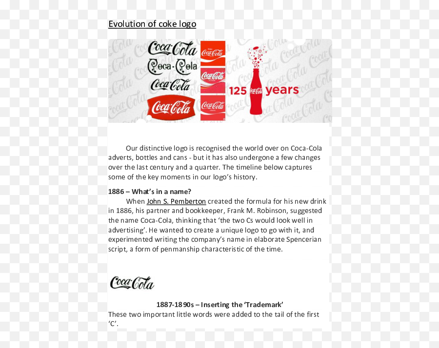 Doc Evolution Of Coke Logo Benver Panisara - Academiaedu Coca Cola Logo History Png,Coca Cola Company Logo