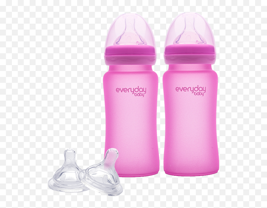 2 Glass Baby Bottle Heat Sensing 240 Ml Pink Anti Colic Nipple M - Baby Bottle Png,Nipple Png