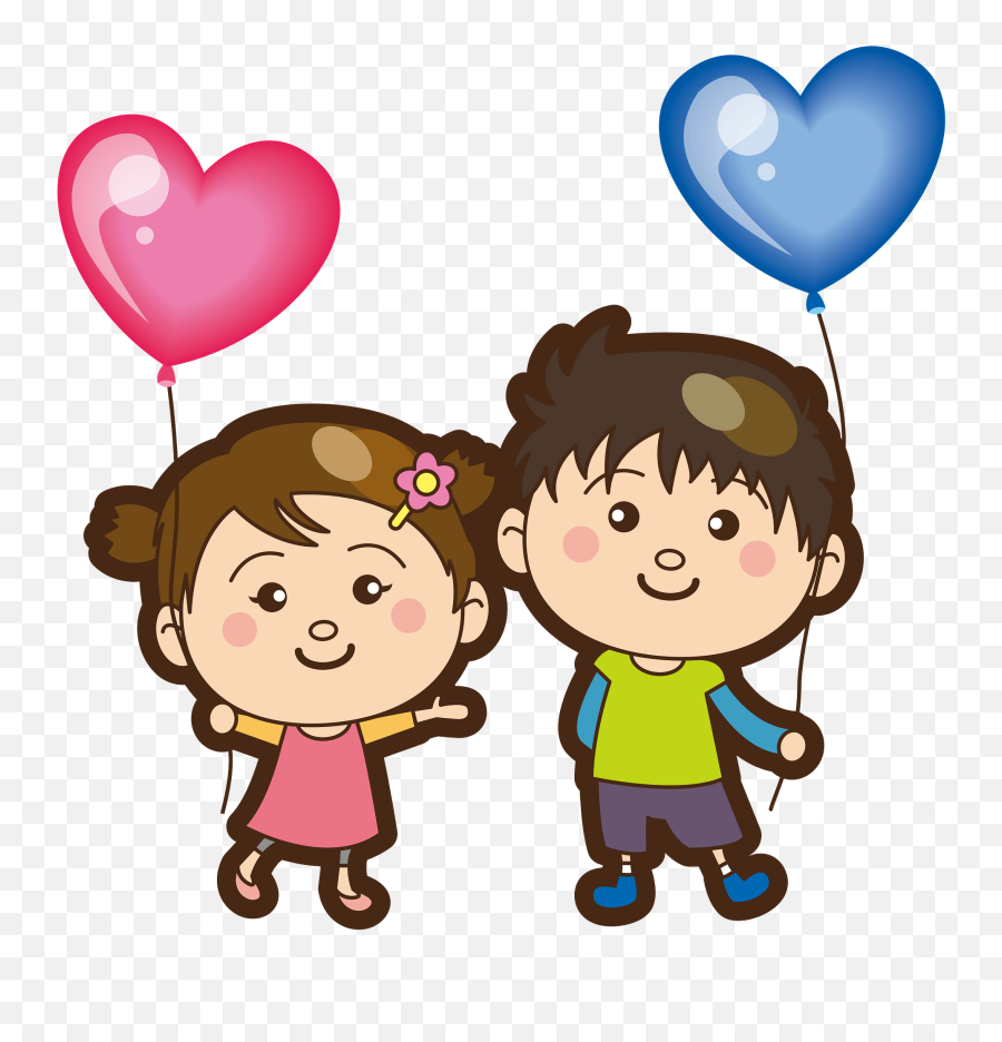 Boy And Girl With Heart Balloons Clipart Free Download - Brother And Sister Cartoon Png,Heart Balloons Png