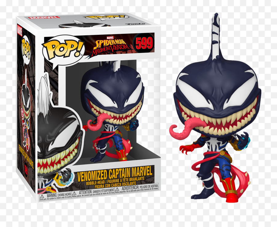 Funko Pop Spider - Man Maximum Venom Venomized Captain Marvel 599 Funko Pop Spiderman Venom Png,Spiderman Face Png