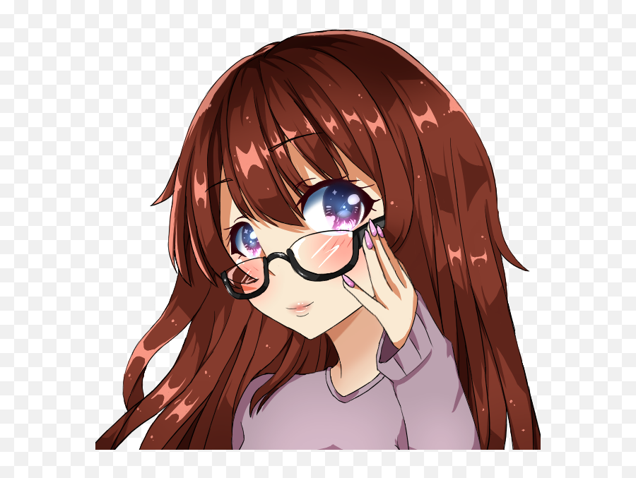 Anime Girl With Glasses Purple Eyes - Anime Girl With Glasses And Brown  Hair Png,Anime Glasses Png - free transparent png images 