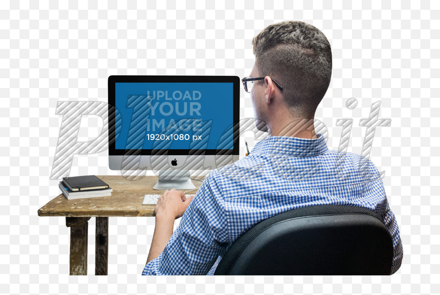 Download Free Png Imac Mockup Of A Man Work - Dlpngcom Computer Table With Men Sitting Png,Imac Png