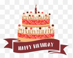 Happy Birthday Ribbon Cake Candle Fire - Black Png