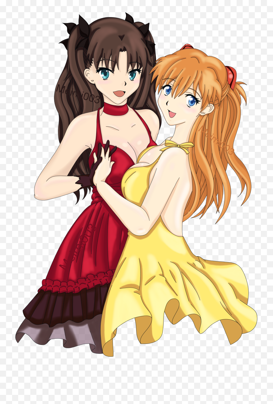 Finished My Drawing Of Waifu Rin And Best Friends - Rin Tohsaka Asuka Langley Png,Waifu Png