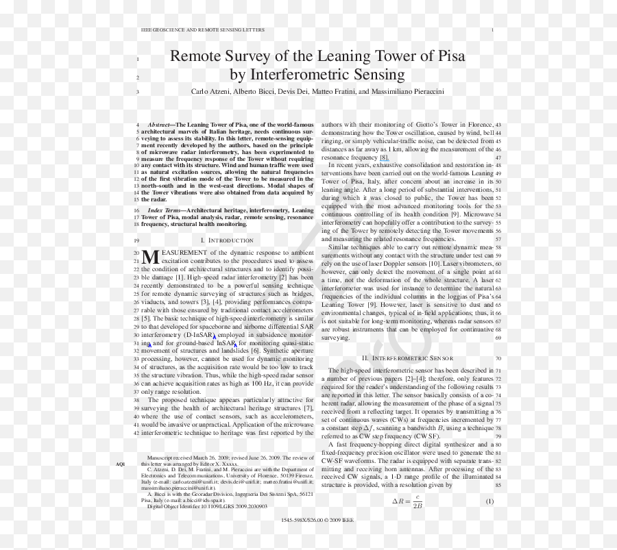Pdf Remote Survey Of The Leaning Tower Pisa By - Document Png,Leaning Tower Of Pisa Png