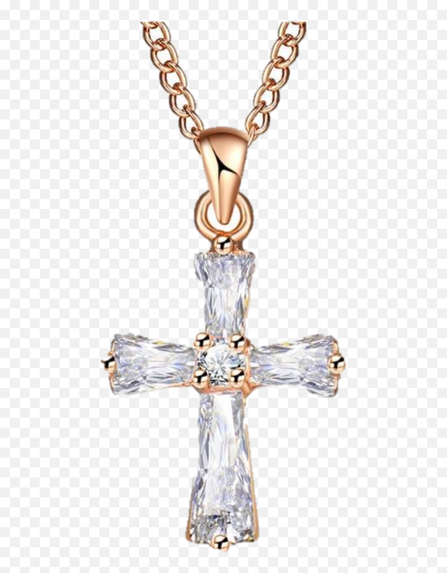 Rose Gold Color Cross Pendant Necklace - Crystal Cross Necklace Png,Cross Necklace Png