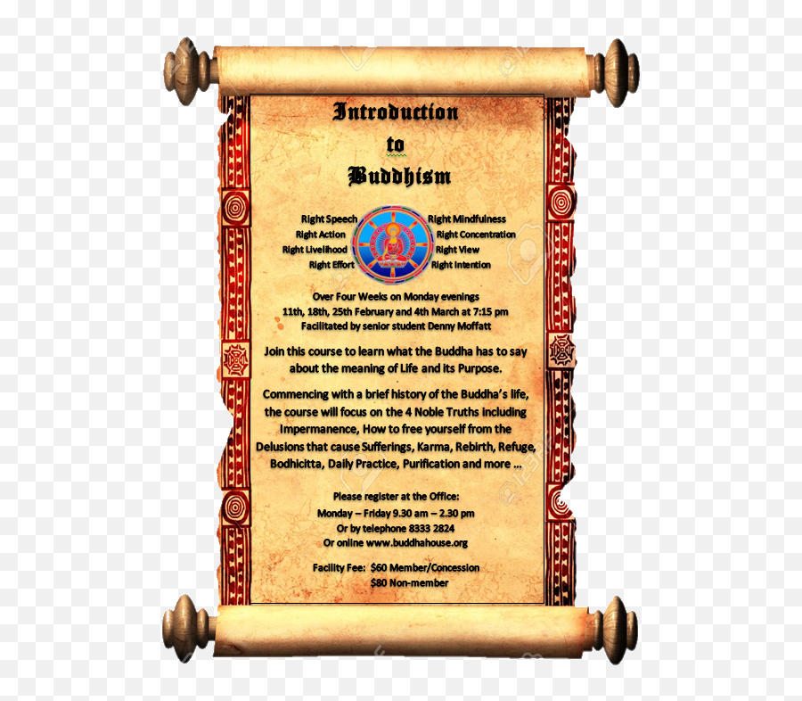 Introduction To Buddhism 2019 Course Buddha House - Medieval Scrolls Png,Old Scroll Png