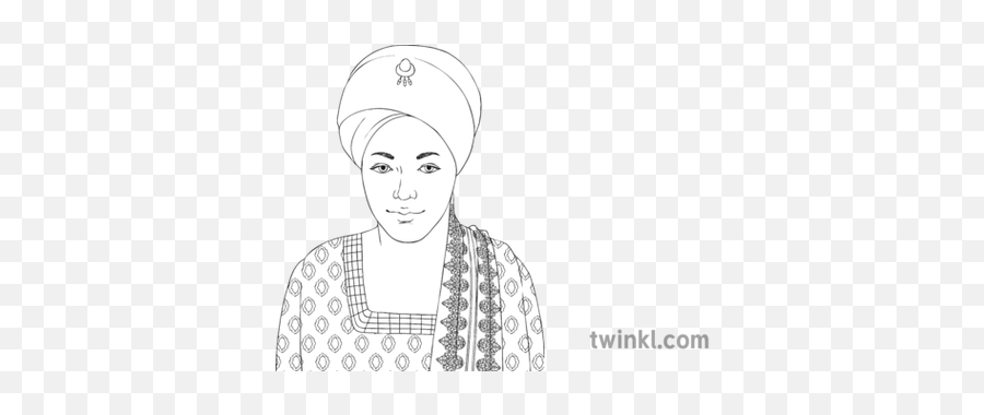 Sikh Woman With Turban Black And White Illustration - Twinkl White Woman Turban Png,Turban Png