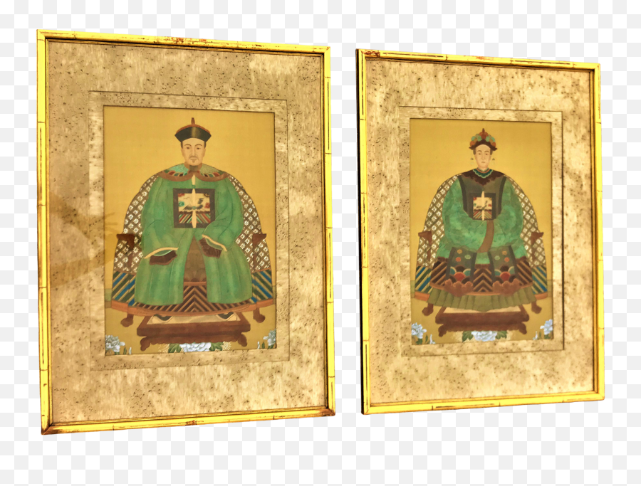 Mid 20th Century Chinese Portraits Of Emperor And Empress Watercolor - A Pair Picture Frame Png,Empress Icon