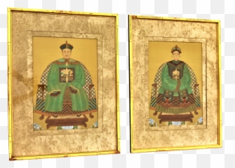 Mid 20th Century Chinese Portraits Of Emperor And Empress Watercolor - Pair Picture png