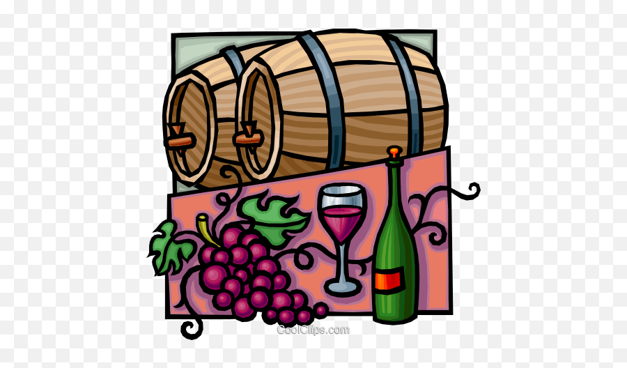 Wine Barrels With Grapes And Bottle Royalty Free Vector - Wine Cellar Clip Art Png,Wine Bottle Transparent Background