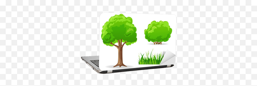 Set Of Cartoon Green Plants Tree Bush Grass Laptop Sticker U2022 Pixers - We Live To Change Cartoon Bushes Png,Cartoon Grass Png