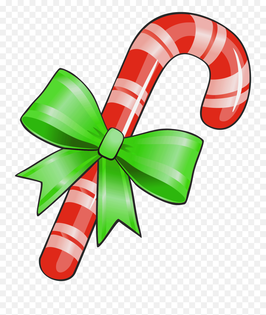 Christmas Candy Cane With Green Bow Png - Christmas Candy Cane Clipart,Candy Cane Transparent Background