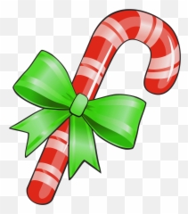 Christmas Candy Cane With Green Bow Png - Clipart