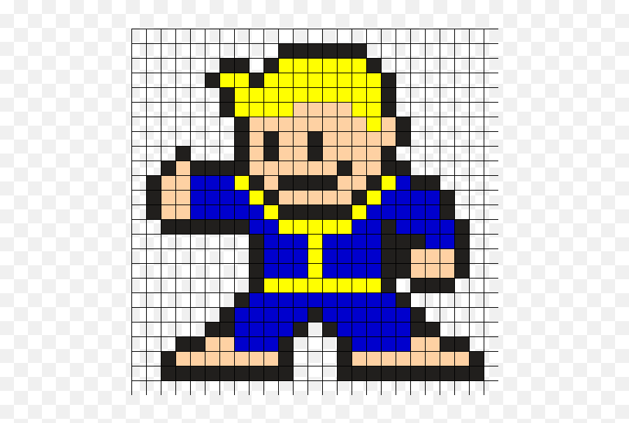 Fallout Vault Boy Perler Bead Pattern Sprites - Vault Boy Fallout Pixel Art Png,Vault Boy Thumbs Up Png