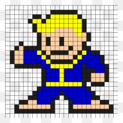 Fallout Vault Boy Perler Bead Pattern Sprites - Vault Boy Fallout Pixel Art Png,Vault Boy Thumbs Up Png