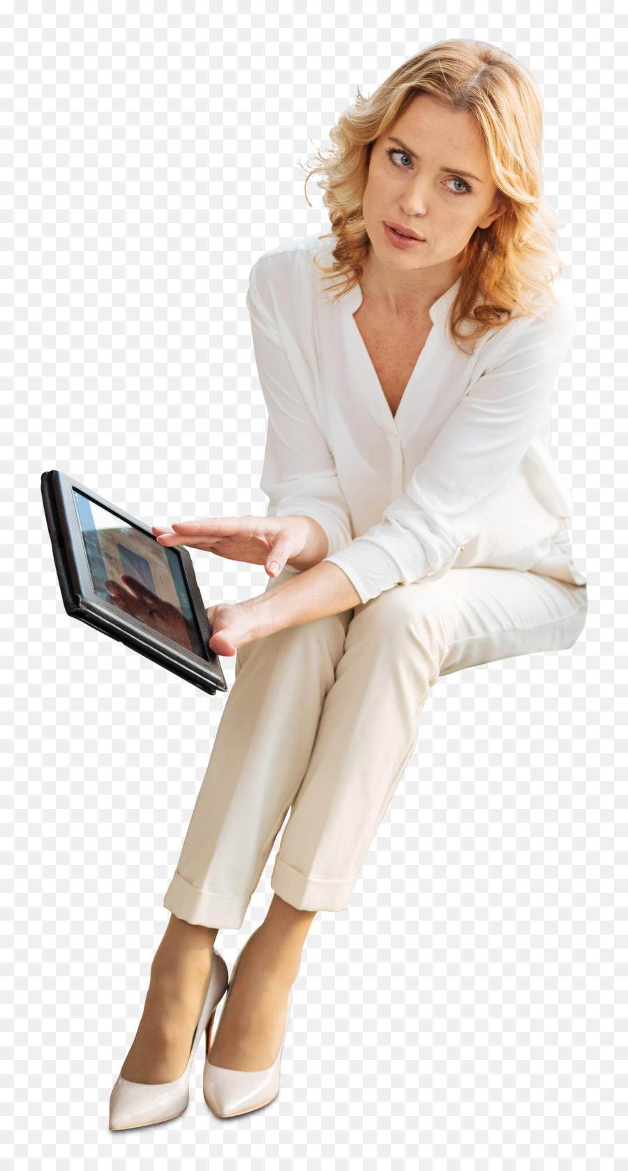 Hd Office Businesswoman With Tablet - Business Woman Sit Png Transparent,Woman Sitting Png