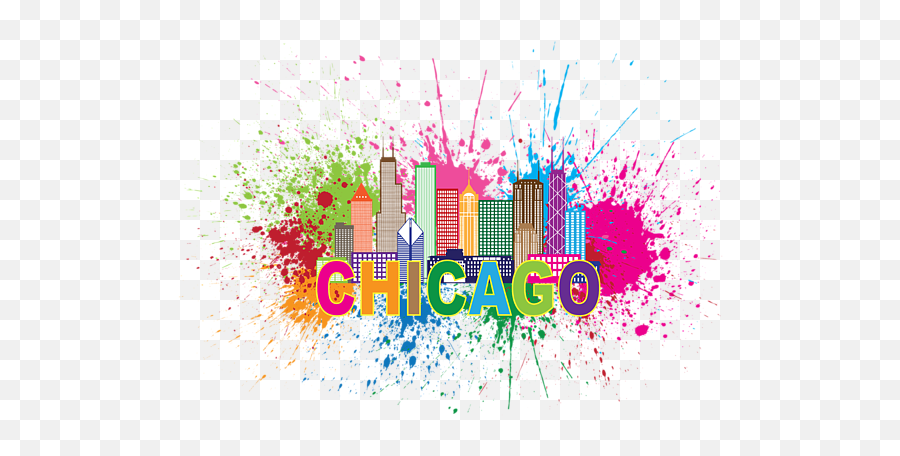 Chicago Skyline Paint Splatter Text Illustration Greeting Card - Colorful Dallas Skyline Art Png,Chicago Skyline Silhouette Png