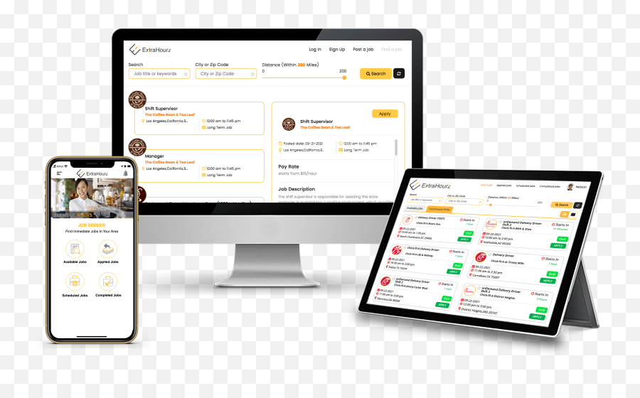 Job Search App In Us Seekers Extrahourz - Website And App Development Png,Icon For Hire Interview
