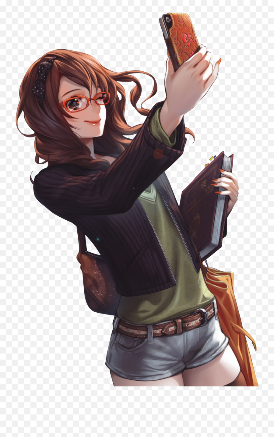 Brown Hair Anime Girl Glasses Phone - Anime Girl Brown Hair Png,Anime Glasses Png