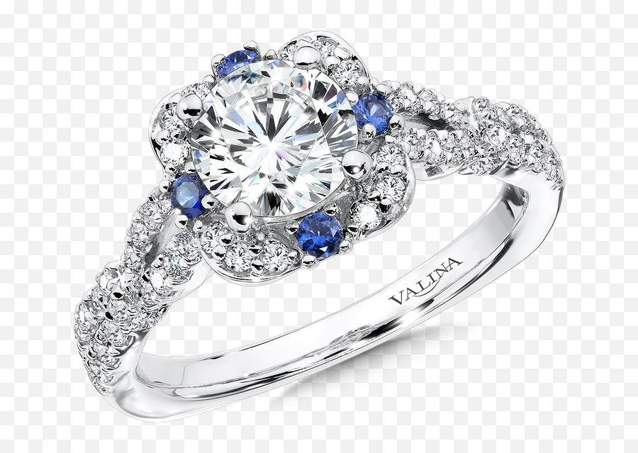 Valina Diamond And Blue Sapphire Halo - Diamond Ring With Sapphire Halo Png,Halo Ring Png