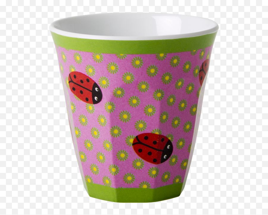 Kids Small Melamine Cup Ladybugs Green Flowers Pink Background Rice Dk - Kids Cup With Transparent Background Png,Caterpillar Transparent Background
