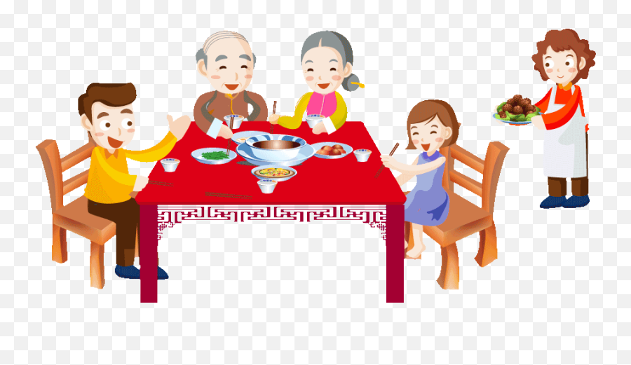 Family Reunion Dinner Cartoon - Lunch With Family Cartoon Png,Dinner Png