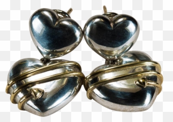 Tiffany Double Heart Earrings 925 18k Gold Sterling Signed - Solid png